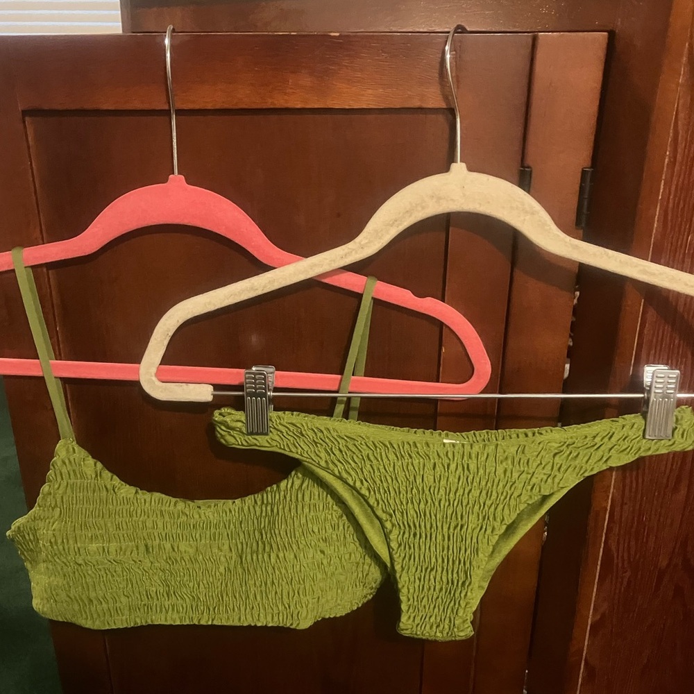 Gorgeous Green Very Cheeky Skimpy 2 Piece Stretch Bikini Swim Set No Padding